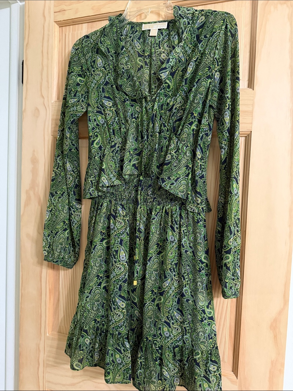 Michael Kors Green Paisley Long-Sleeve Dress